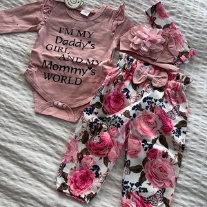 Pink Floral Baby Outfit Set